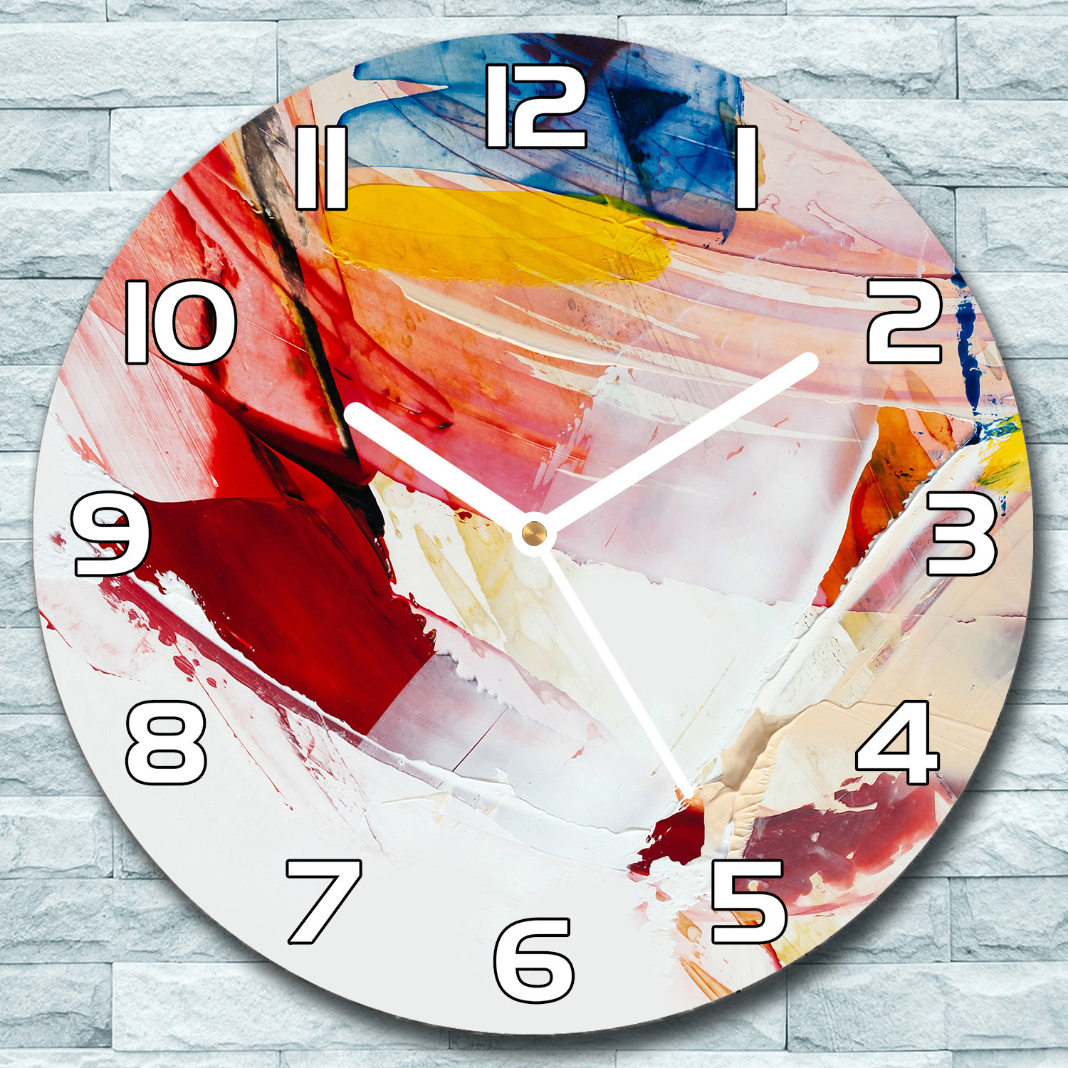 coloray Wanduhr aus Glas Rund fi 30 Verschmierte Farbe Quarz Deko Schlafzimmer Büro zso-white-f30-bluedecor-143