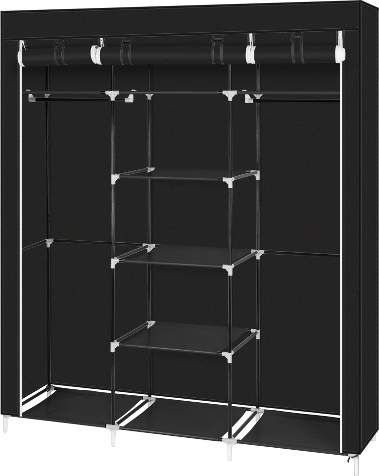 FCH Kleiderschrank Stoffschrank, mit Kleiderstange und Ablagen,150 x 45 x 175 cm Schwarz