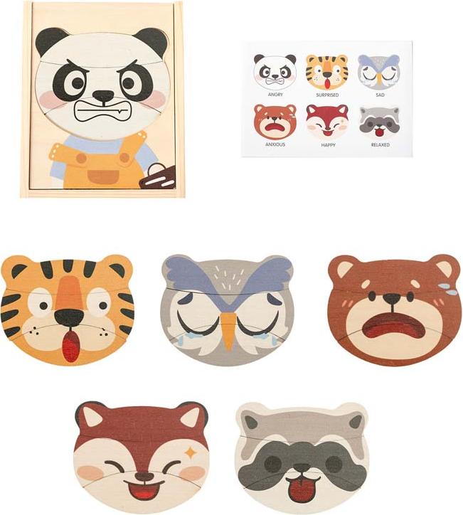 zeitgeist-geschenke gmbh Bär-Kopf Puzzle mit Kleiderwechsel - Mehrere Kombinationsmöglichkeiten, Kreatives Holzspielzeug für Kinder