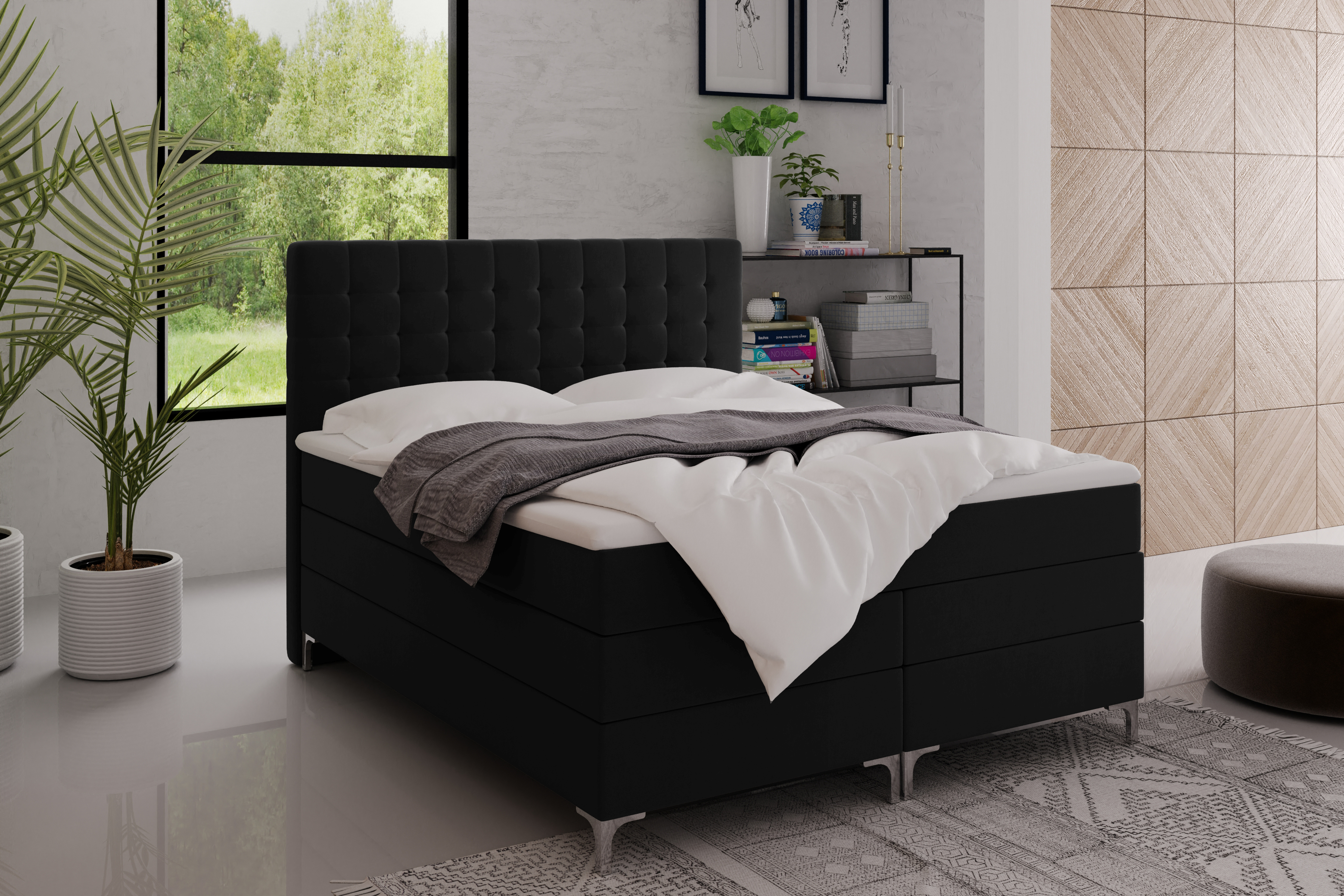 Skriňová posteľ Grekpol Rico 180x200 cm s matracom Bonell a TFK H3 a topperom, čalúnená posteľ s podnožou Tkanina: ekokoža Madryt 9100