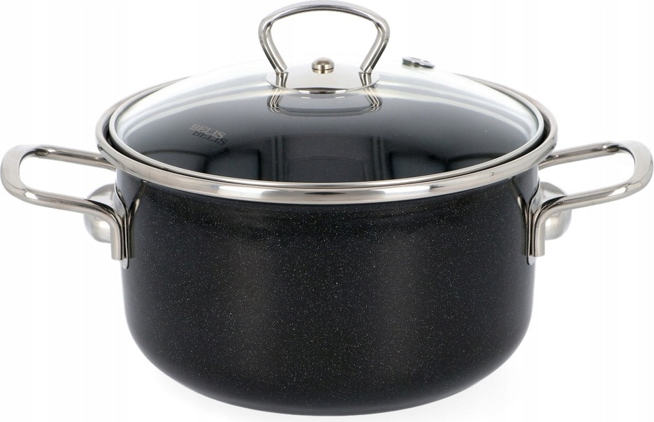 Kuketo | Belis Emaille Kochtopf Sfinx Premium 5,5 L – 24 cm Schwarzer Topf Innen & Außen – Induktion & Gas – Elegant & Robust 160253