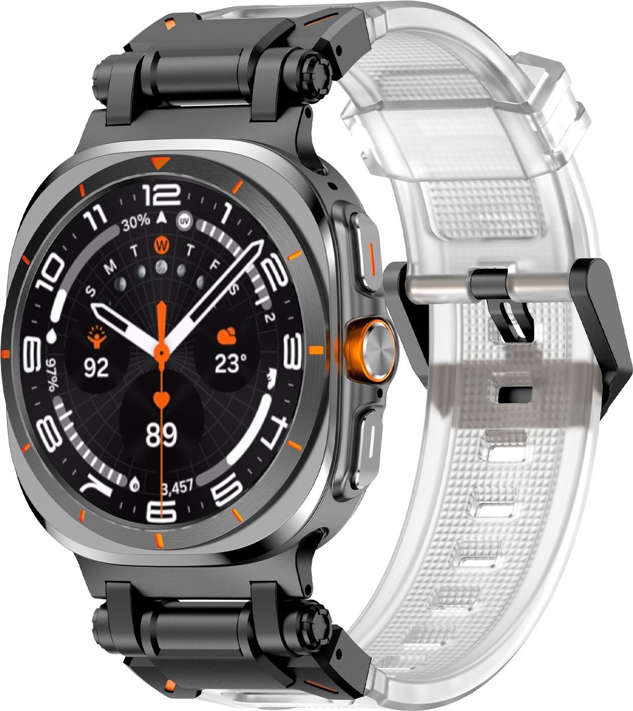 Pre Samsung Galaxy Watch Ultra 47 mm Silikónový kovový remienok Transparent