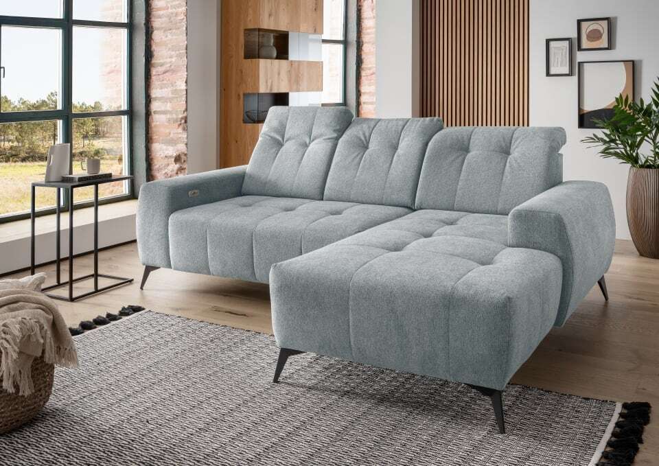 Ecksofa Sano von Benformato – Corto Stoff mit Elektrofunktion und verstellbaren Kopflehnen - Ausrichtung: Vorstehend rechts, Farbe: Mint