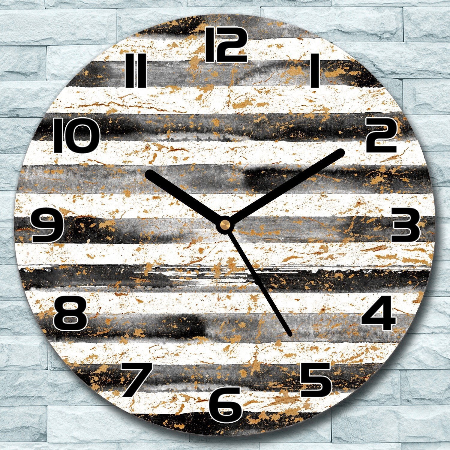 coloray Wanduhr aus Glas Rund fi 30 Fleckige Streifen Quarz Deko Schlafzimmer Büro zso-black-f30-lenarte-167
