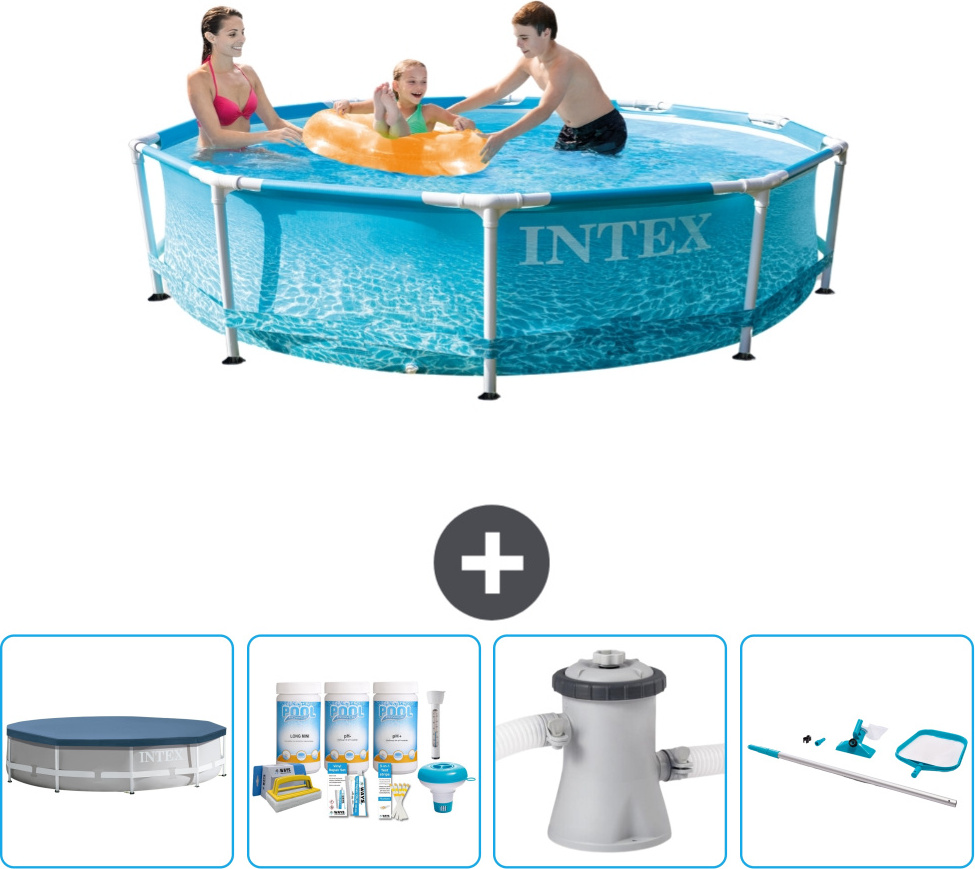 Bazén Intex s okrúhlym rámom - 305 x 76 cm - tlak vody - kryt v cene - balík na údržbu - filtračné čerpadlo pre bazén - čistiaca súprava