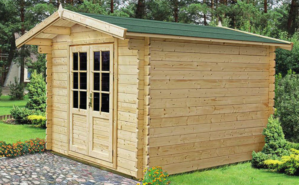 Holz-Gartenhaus 2,98 x 2,98 Meter (inkl. Dach) | Naturbelassen | Satteldach | 34 mm Blockbohlen-Haus