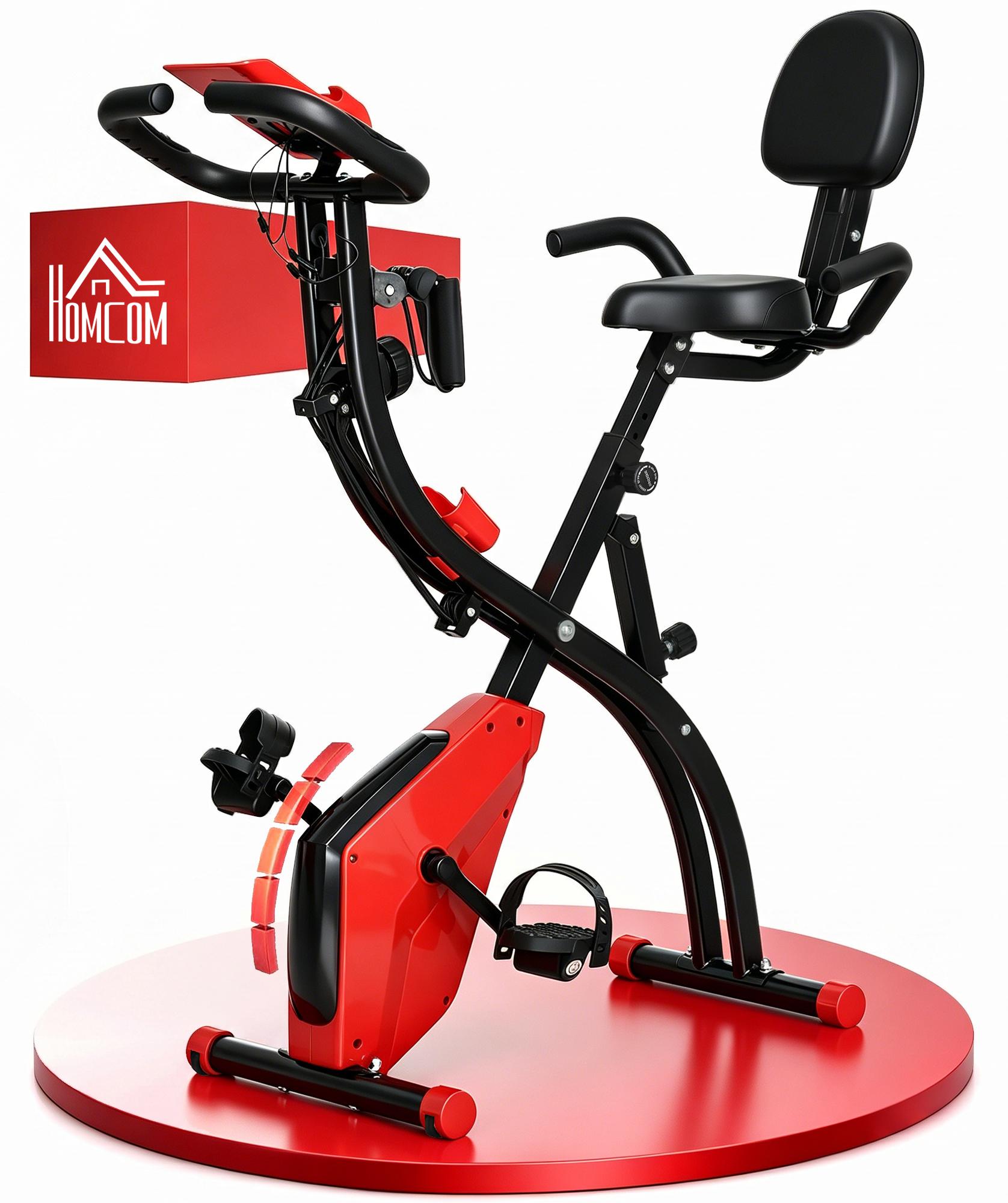 HOMCOM Heimtrainer X-Bike Fahrradtrainer LCD-Display klappbar Rot A90-196RD