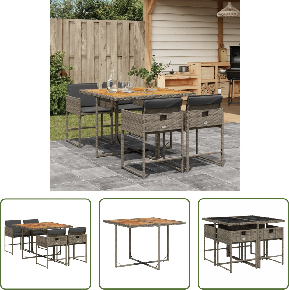 The Living Store 5-dielny záhradný jedálenský set s vankúšmi sivý polyratan