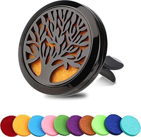 OOTSR - Difuzér esenciálneho oleja na aromaterapiu, vetracia svorka z nehrdzavejúcej ocele, osviežovač vzduchu, kvety 10 kusov náhradných plstených podložiek do auta, obývačky, kancelárie