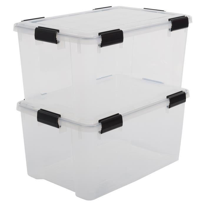 IRIS OHYAMA 2 luftdichte luftdichte AT-L-Boxen - Kunststoff - 50 L - 59 x 39 x 29 cm - Transparent und Schwarz IRI8716382184659