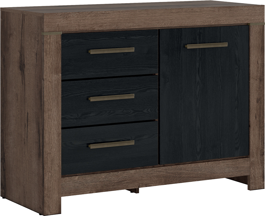 Buffet Adam mit 3 Schubladen und 1 Tür, Holzoptik und Schwarz, 112cm