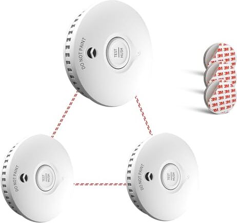 JBE Networked Smoke Detektor, 10-jähriger Feueralarm Austauschbarer Batterien, drahtloser Detektor 40 Detektoren Magnethalter, EN14604, Pack 3