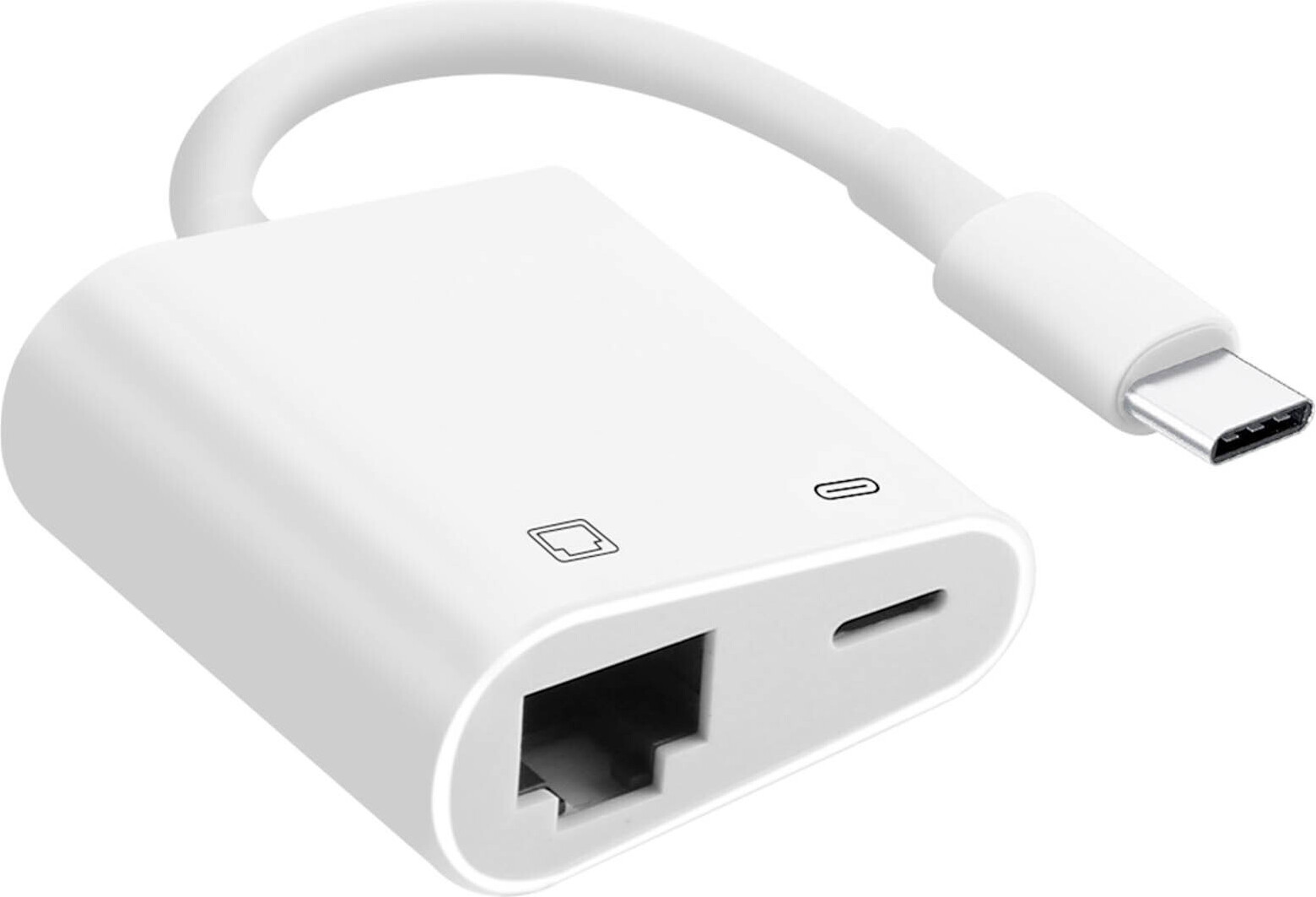 Avizar USB-C auf Ethernet + USB-C Adapter Stabiles Laden und Internetverbindung Weiß ADA-1035-USBC