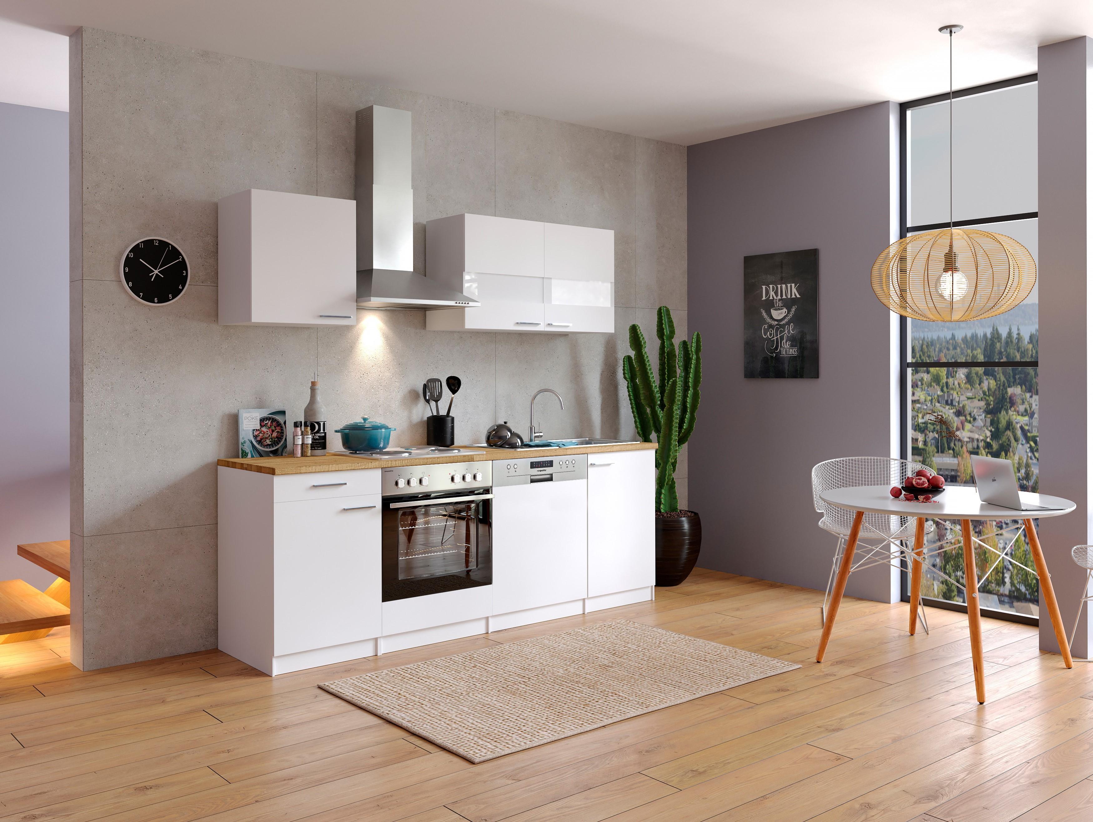 Küche Küchenzeile Küchenblock Einbauküche Weiß Malia 220 cm Respekta KB220WWG