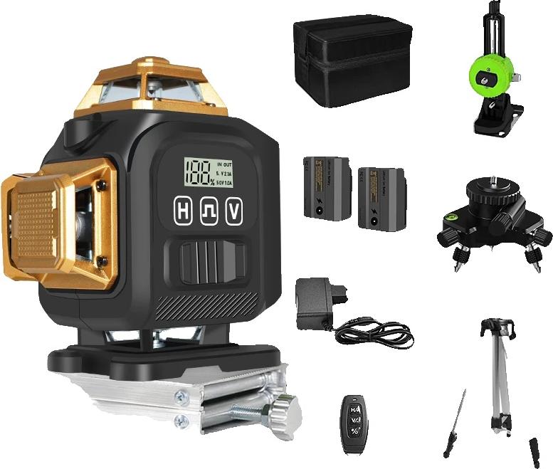 Laserová vodováha, 16 línií, dobre viditeľný zelený lúč, IE16Q2-H15-BL12