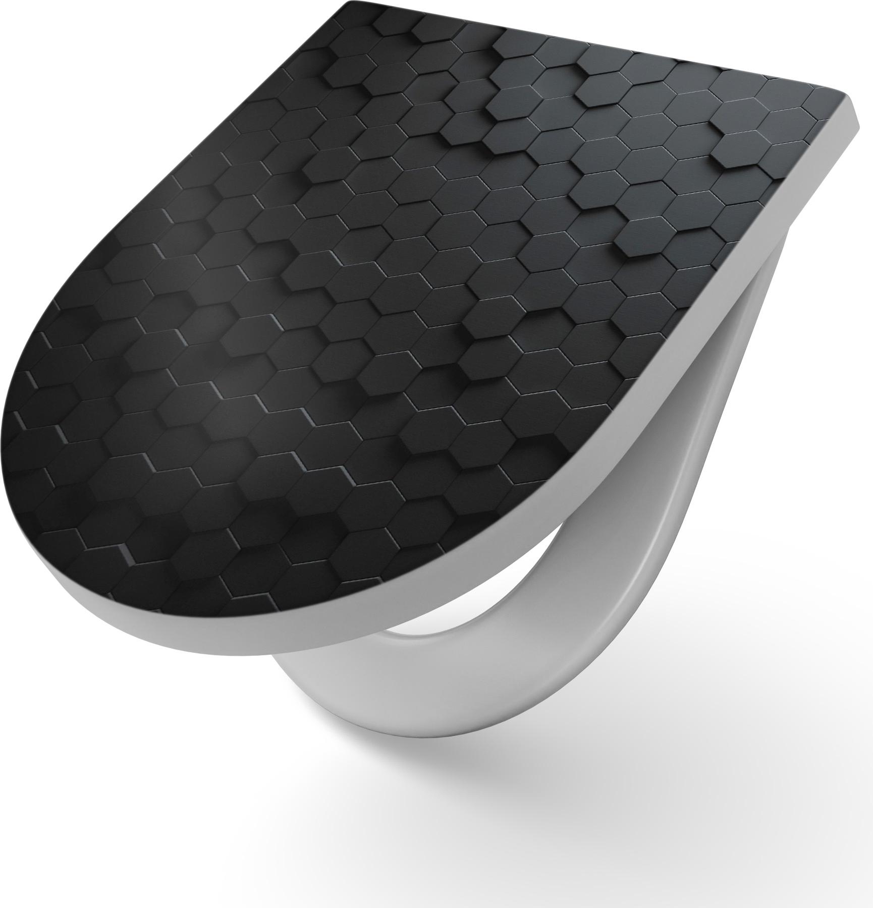 DEQORI WC-Sitz Duroplast 36,4x45,4 cm 'Abstrakte 3D-Struktur' Toilettensitz WC-Brille TS-36-45-SC-W-1160-UV