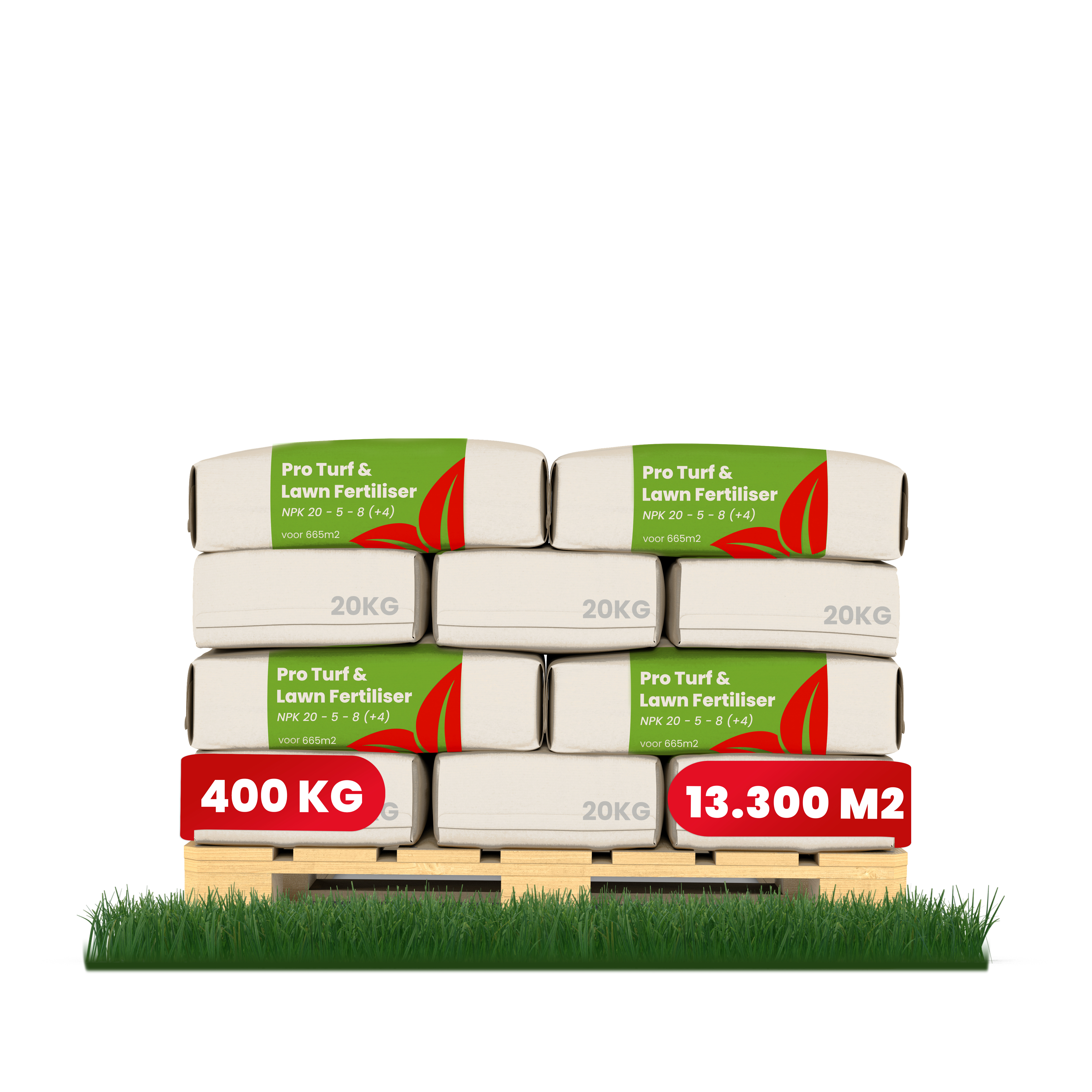 Pro Turf & Rasen Dünger – Phasenweise Freisetzung (20x = 400 kg – für 13.300 m2) - Organifer