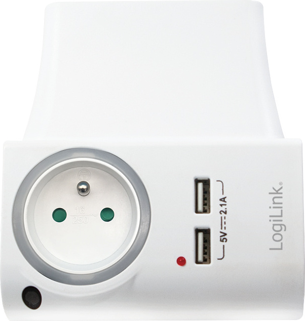 LogiLink USB zásuvkový adaptér 2 x USB port s nabíjacím stojanom pre mobilné zariadenia francúzsky typ biely (Bulk)