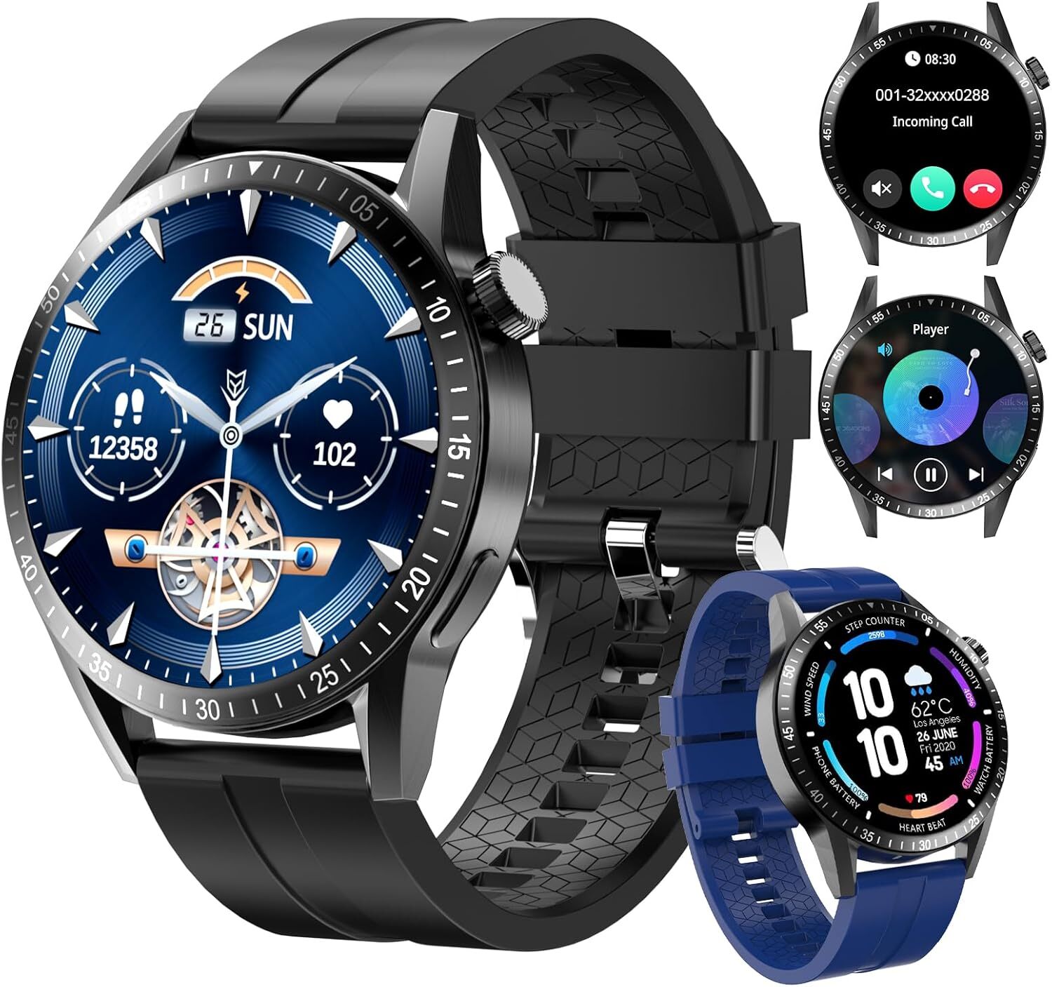 Homailida Herren Smartwatch mit 2 Armbändern, HF & SpO, 1,39