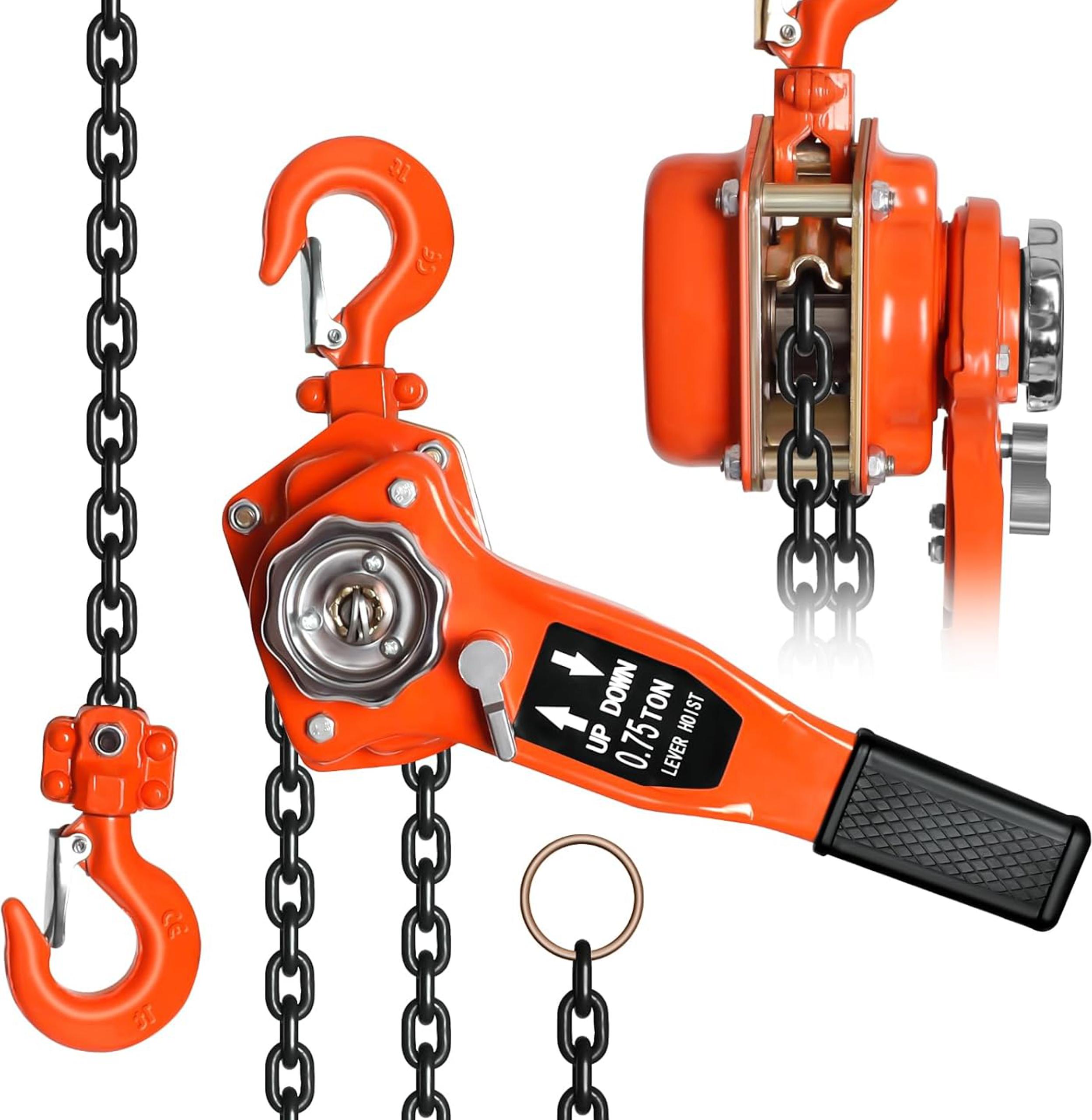 KRAFT&DELE | Kettenwinde, Zugbelastung max. 750kg, 2m, einfaches Lastenheben, Flaschenzug Seilzug Handkran, für Forst und Werkstatt KD3503