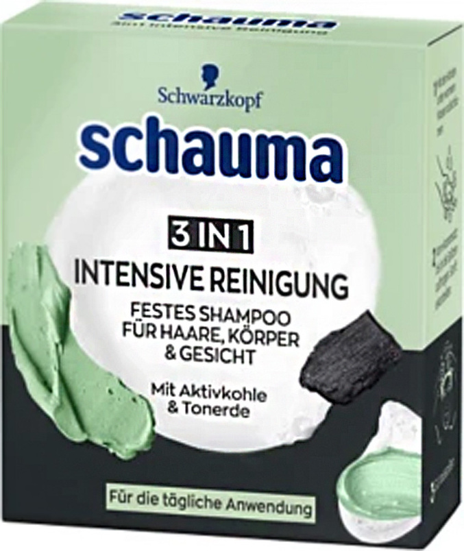 Schauma 3in1 Intensive Reinigung festes Shampoo mit Aktivkohle 60g 843169