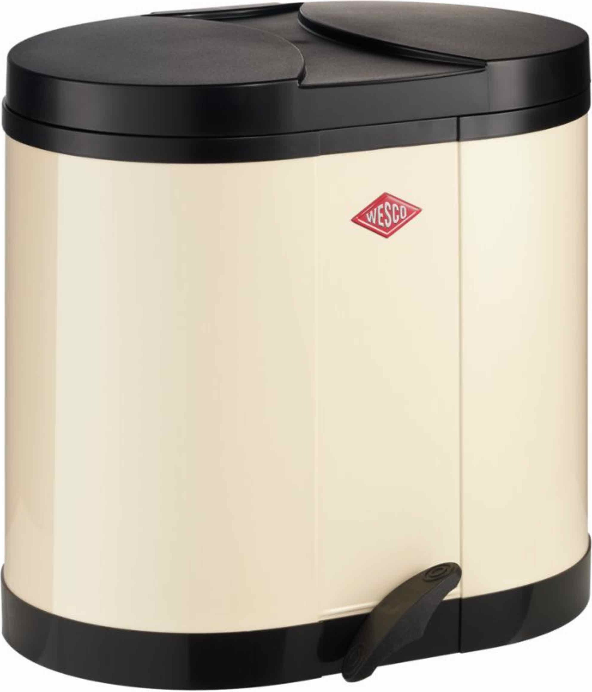 Wesco Doppel-Abfallsammler Öko-Sammler 170, Abfallsammler, Tretabfallsammler, Tretmülleimer, Mülleimer, Stahlblech, Mandel, 2 x 15 L, 170611-23 112746