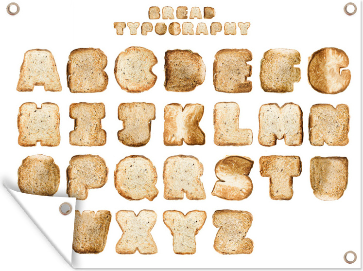 MuchoWow® 40x30 cm Outdoor-Poster Gartendeko Sichtschutz Garten Poster für den Garten Die Buchstaben des Alphabets aus Brotlaiben 133|1313558