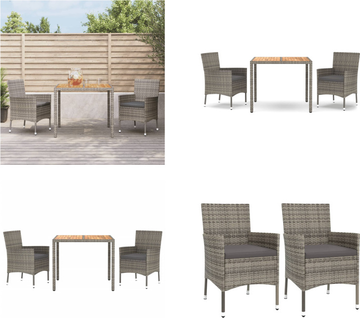 vidaXL 3 ks záhradný jedálenský set s vankúšmi sivý polyratan - Záhradný jedálenský set - Záhradné jedálenské sety - Jedálenský set - Jedálenský set terasa