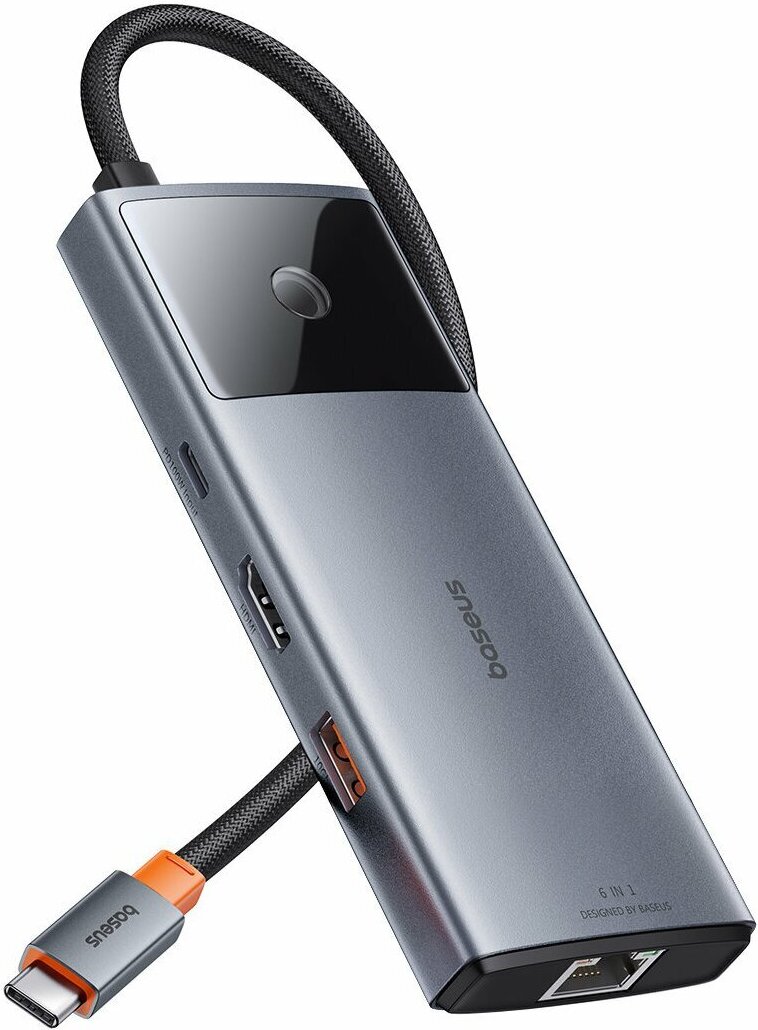 USB-HUB 6v1 Baseus Metal Gleam Series II USB-A/USB-C/USB-C PD/HDMI/RJ45 - čierny