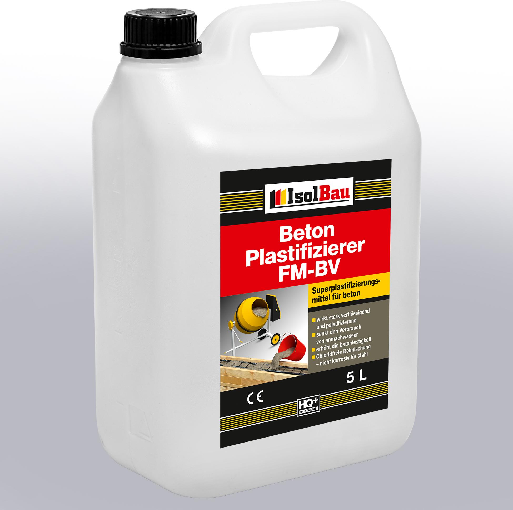 Isolbau Beton Plastifizierer FM-BV - 5 Liter, stark verflüssigend & plastifizierend – Betonverflüssiger Fliessmittel als Zusatzmittel für Estrich, Beton, Mörtel - Chlorfrei, keine Stahlkorrosion