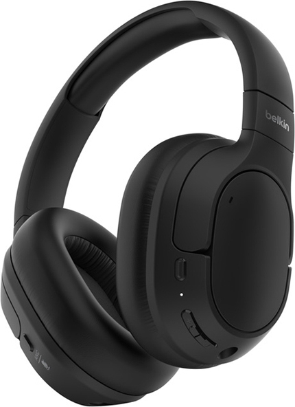Belkin SoundForm Isolate Noise Cancelling Kopfhörer kabellos Bluetooth Kopfhörer, Headset mit Mikrofon, Over-Ear-Kopfhörer mit 60 Stunden Wiedergabe, tiefer Bass, CloudCushion Hörmuscheln – Schwarz AUD008HQBK
