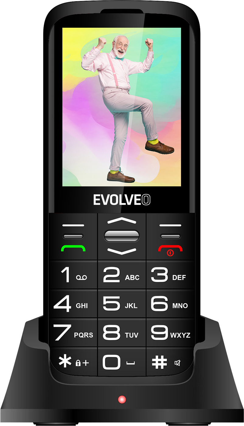 EVOLVEO EasyPhone XO, mobilný telefón pre seniorov s nabíjacím stojanom, čierny