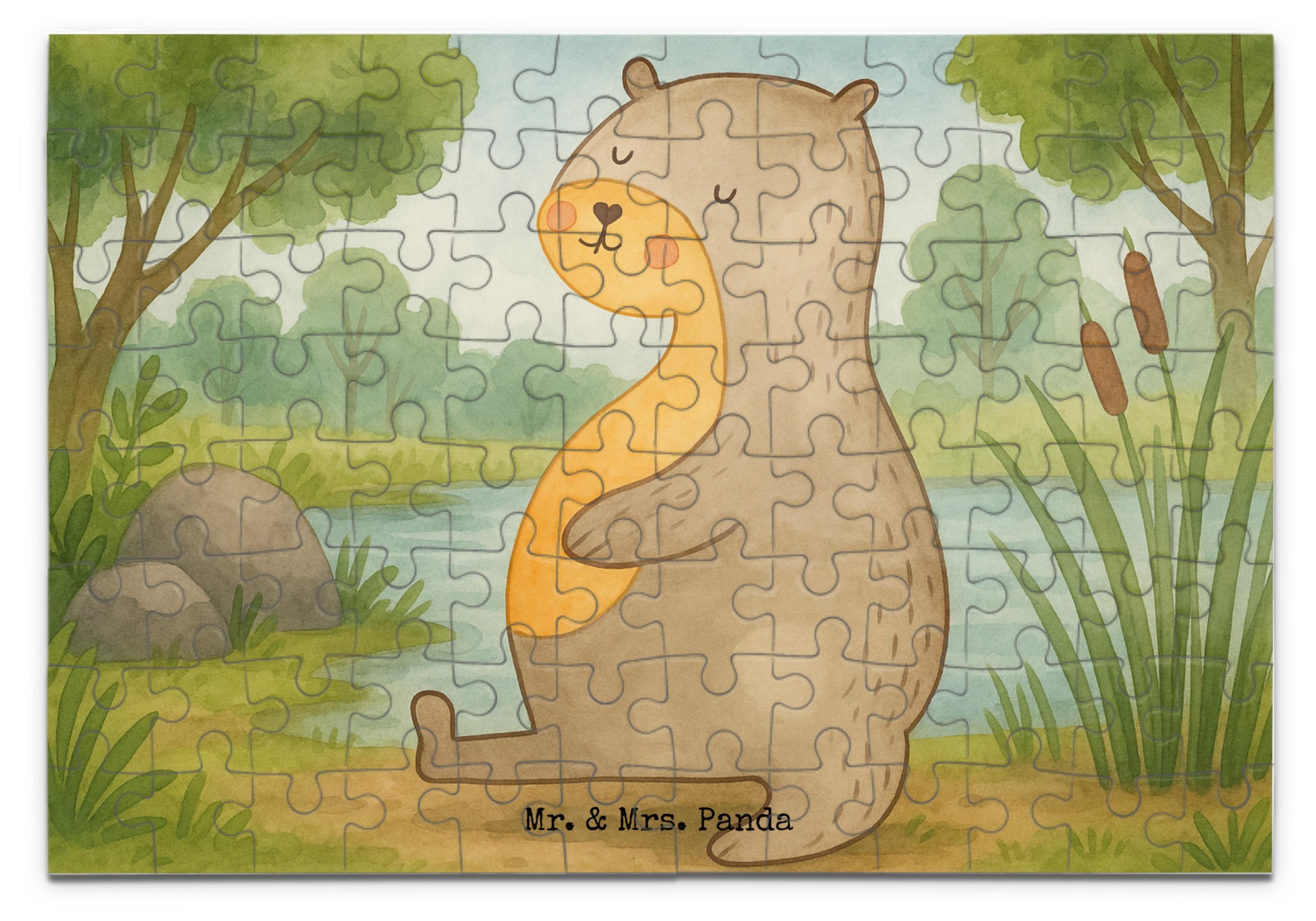 Mr. & Mrs. Panda Puzzle Otter Bauch Design 96 Teile - Weiß - Geschenk, 300, 1500, 500, 1000, Satt, 2000, voll Gefuttert, Zufrieden, Sportmuffel, dick, Seeotter See PD-1922509-STANDARD