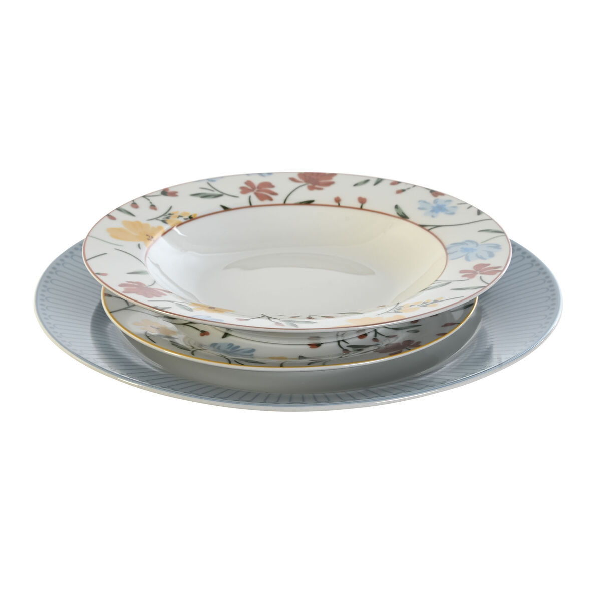 Geschirr dkd home decor floral blau Porzellan white 27 x 27 x 3 cm 18 Stück METI_PC205116