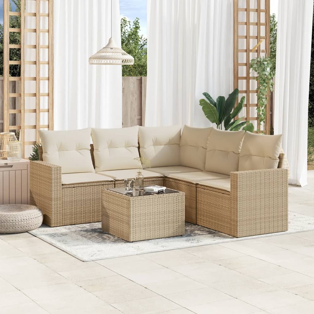 vidaXL CLORIS 6-tlg. Garten-Sofagarnitur - mit Kissen - Beige Poly Rattan - Gartenstühle LL0000257636 LL0000257636-vdll-cc2431