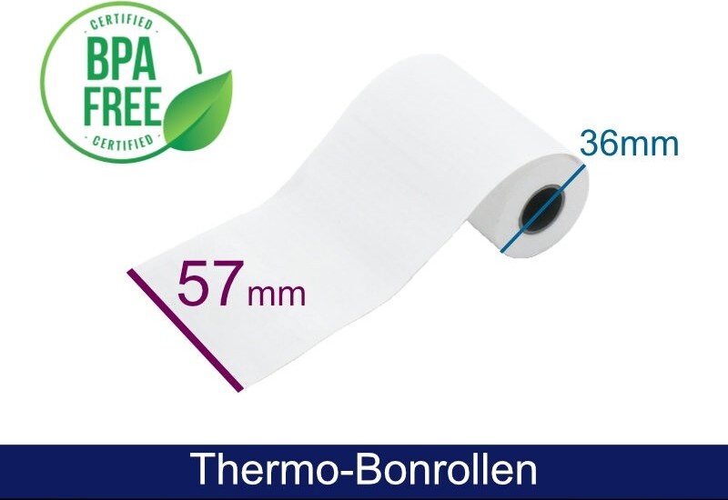 ARTDEV Thermorolle - 57 36 12 (B/D(max.)/K) mit Lastschrifttext, weiss, 12m