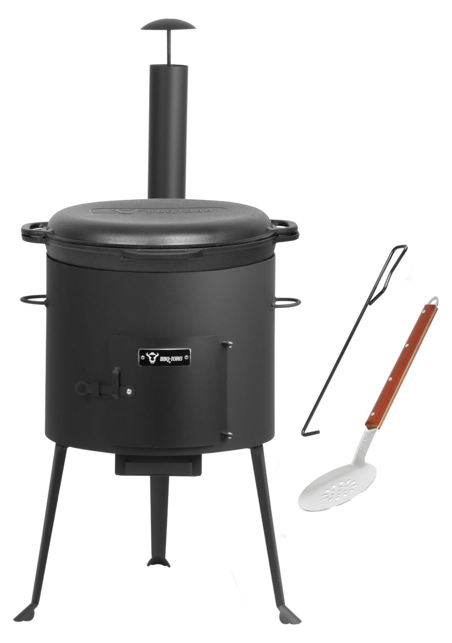 BBQ-Toro Gietijzeren Kazan 16 liter met Kazan oven 45 cm | XXL gietijzeren pan met deksel, gietijzeren pan | goulashketel, vuurketel, outdoor oven | vuuroven, stoofpotoven, vuurkorf, utschak
