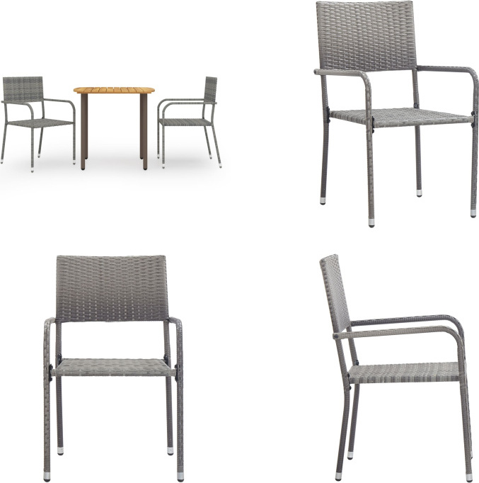 vidaXL 3 ks záhradný jedálenský set poly ratan sivý - Záhradný jedálenský set - Záhradné jedálenské sety - Záhradné sety - Záhradné sety