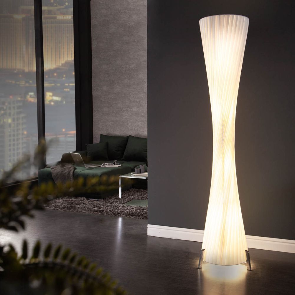cagü: XL Design Stehlampe LOOP Kegelform Rund Weiß aus feinem Plissee 180cm Höhe 454-0323