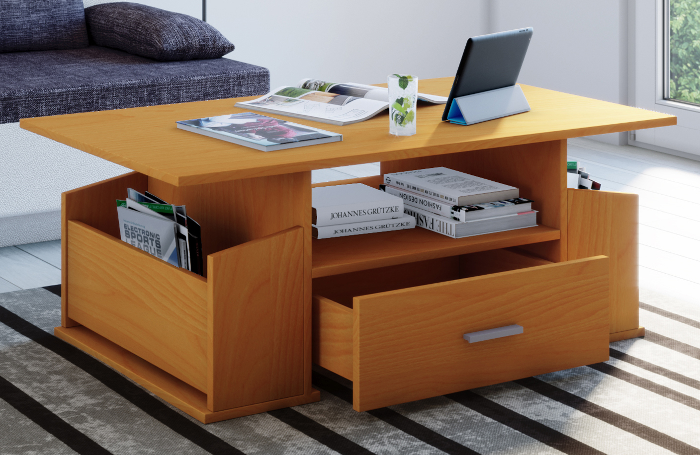 VCM my home Junata Couchtisch Holz buche 110,0 x 52,0 x 44,0 cm 56-913465