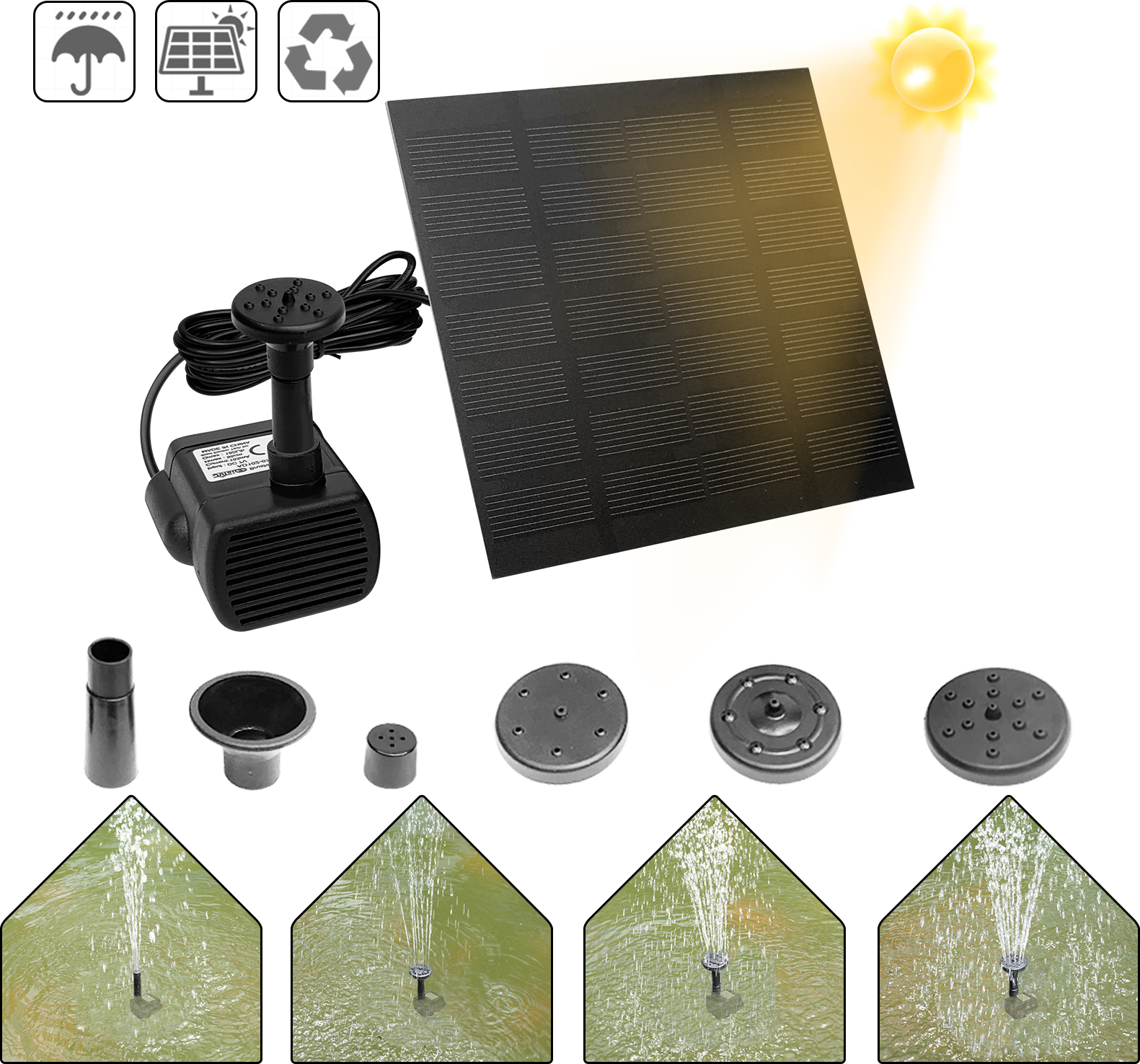 XMTECH 1,8 W 7V solárne čerpadlo pre fontány Súprava solárneho čerpadla pre fontány Solárne vodné čerpadlo pre záhradu, malé jazierko
