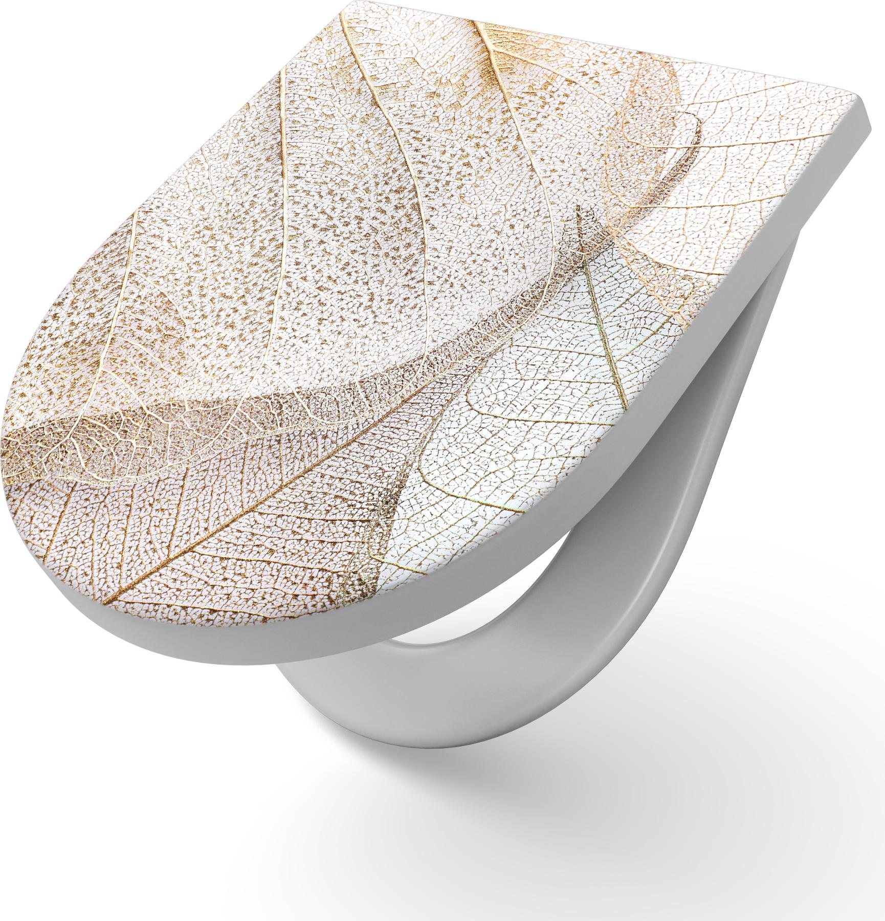 DEQORI WC-Sitz Duroplast 36,4x45,4 cm 'Zarte Blattstrukturen' Toilettensitz WC-Brille TS-36-45-SC-W-2584-UV