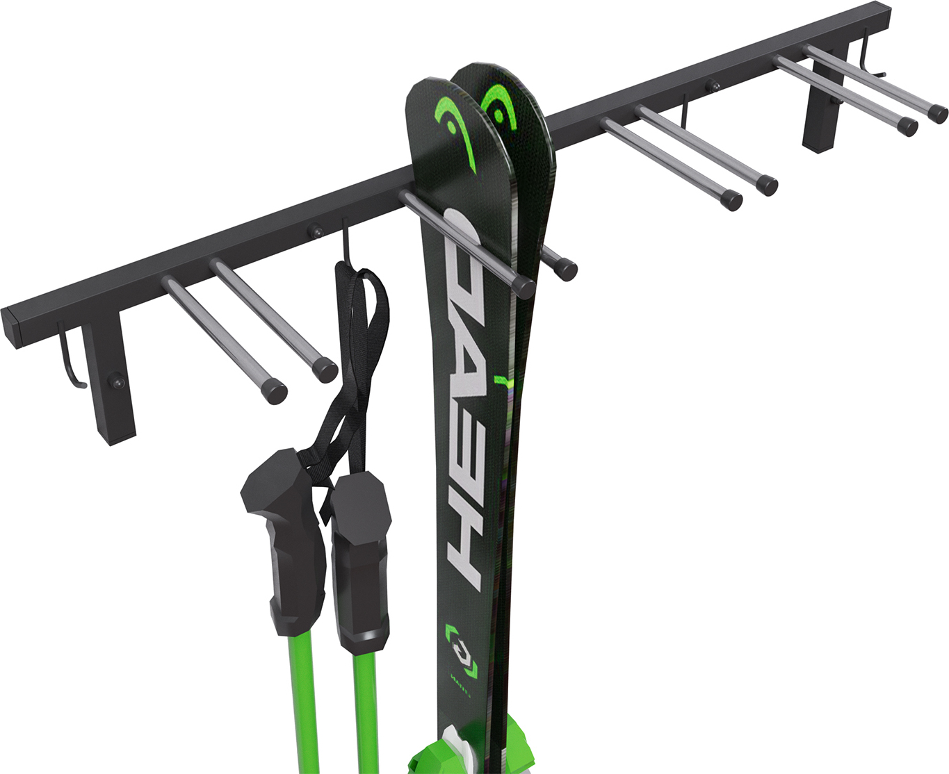 Support Mural QLS S3 Pour 4 Paires De Skis – Acier Et Bois, Idéal Pour Bâtons De Marche Nordique Et Trekking