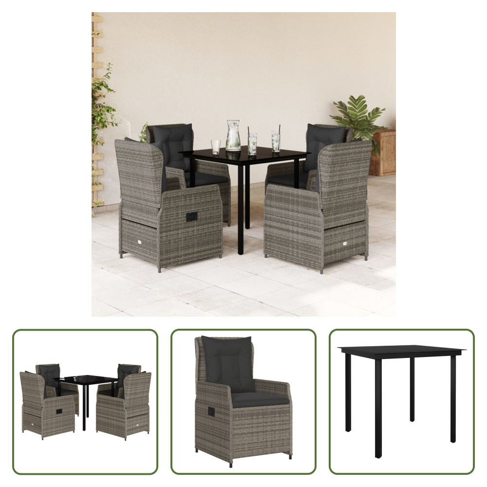 The Living Store 5-dielny záhradný jedálenský set s vankúšmi sivý polyratan