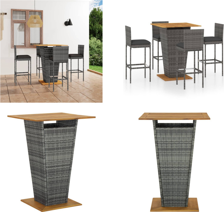 vidaXL 5-dielny záhradný barový set s vankúšmi polyratan sivý - Barový set - Barové sety - Barový stôl a barové stoličky - Barový stôl
