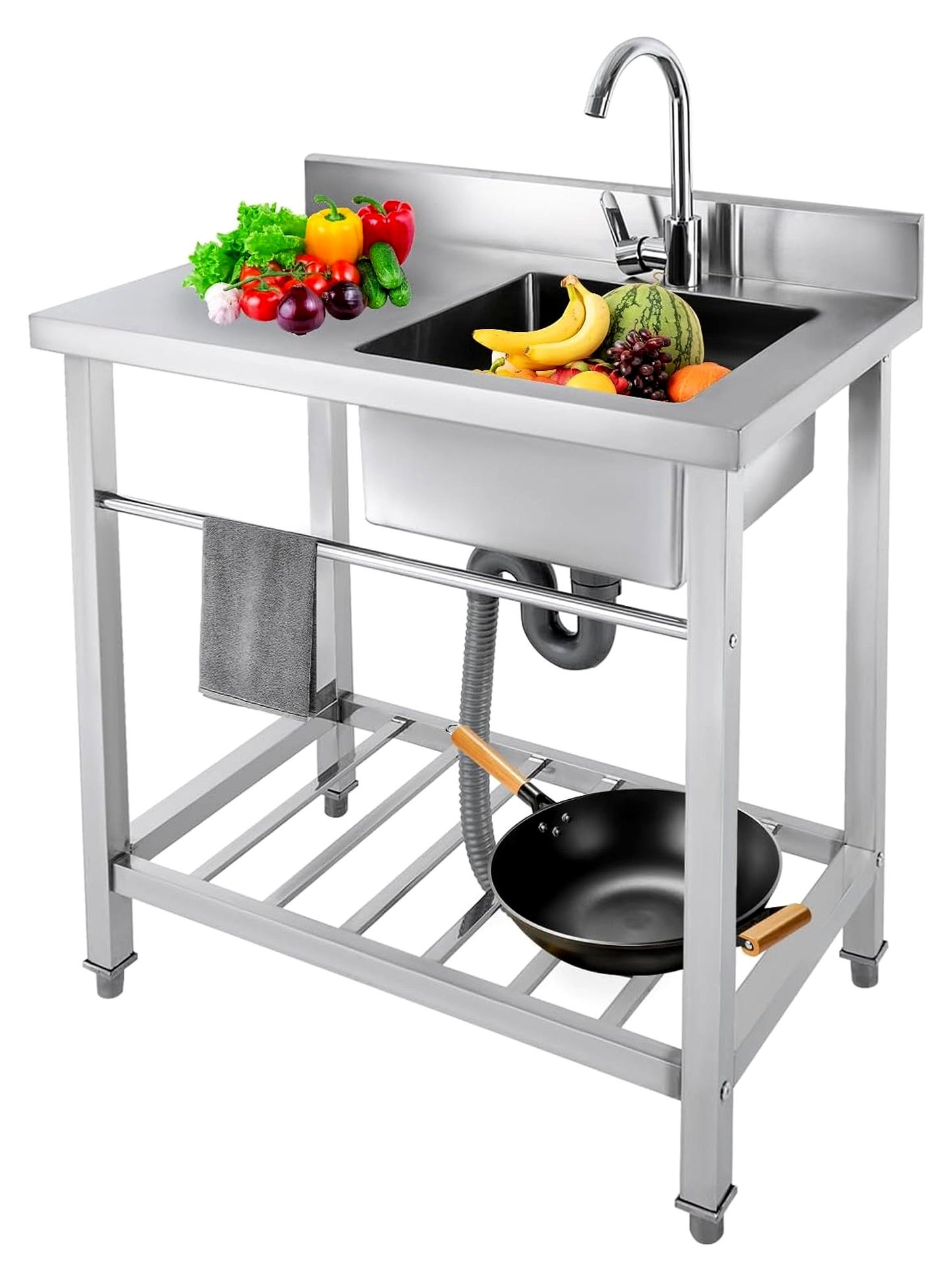 Edelstahl Spüle mit Einzelner Schale für Gewerbliche Nutzung, 80L*55B*92H CM