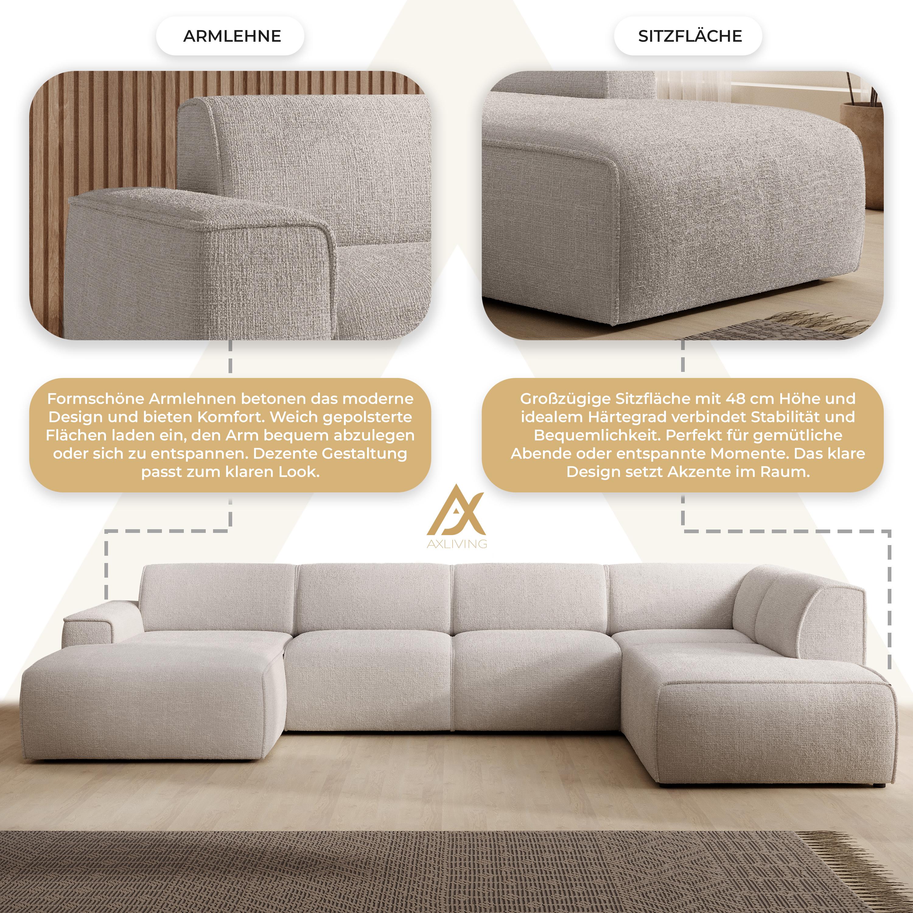 AX LIVING Wohnlandschaft U Form XXL Sofa U Form Didim 378 cm großzügig