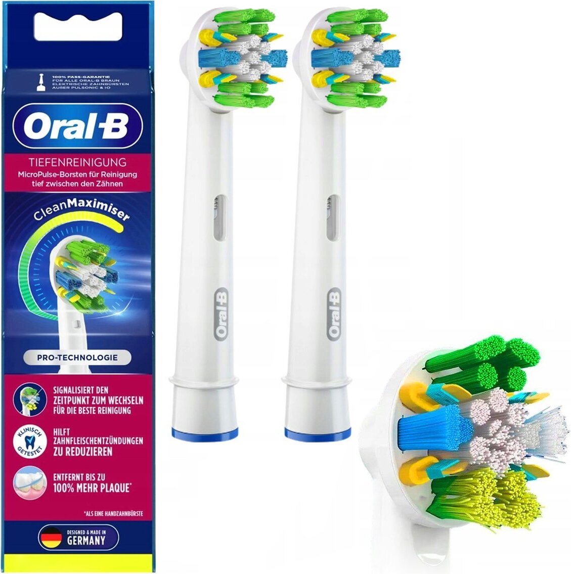 Oral-B FlossAction 80338475, 2 kusov, Biela, MicroPulse bristles, CleanMaximiser, Nemecko, Oral-B, 10,9 g