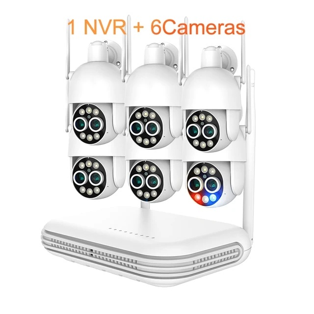 Kamerový systém WiFi, PTZ 8x zoom, inteligentná AI detekcia človeka, žiadny, 8CH NVR a 6 kamier