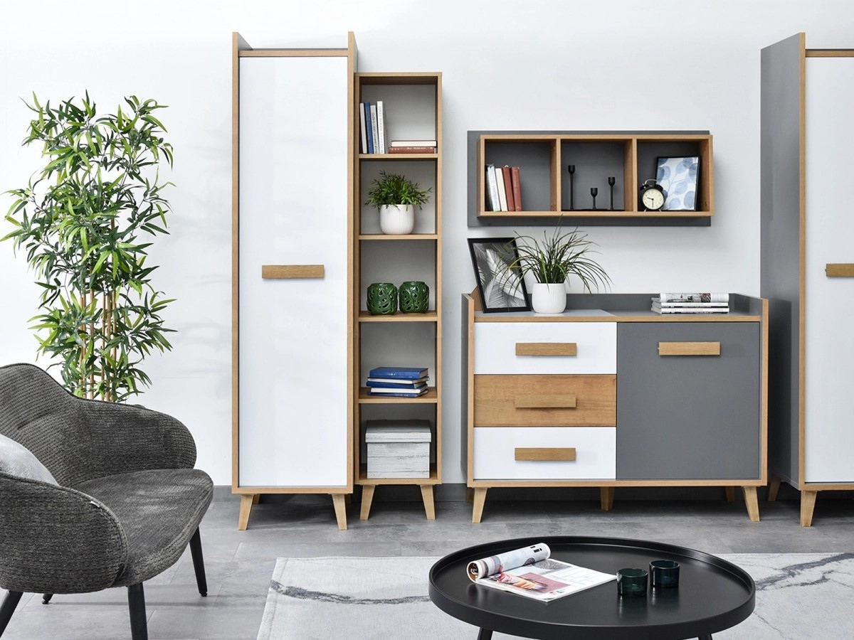 VENETI Schmaler Kleiderschrank 47 cm ANGELY - grau/weiß 140-08-00026